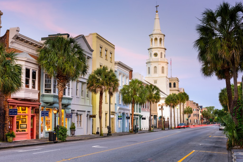 CHARLESTON, SOUTH CAROLINA - MAY 19, 2015: Shops line Broad stre